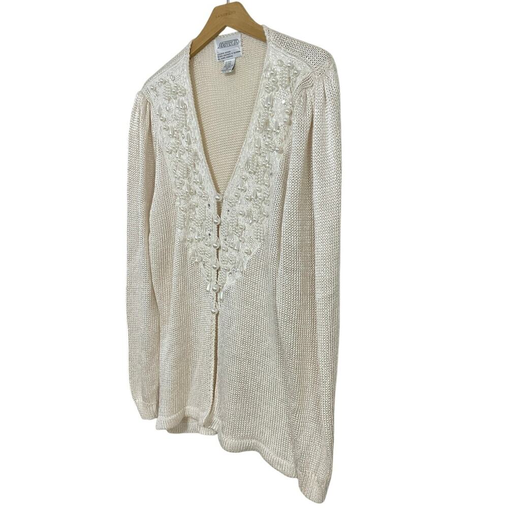 VTG 90s Sideeffects Faux Pearl & Diamond Cardigan Button Size Medium Romantic - Picture 5 of 10